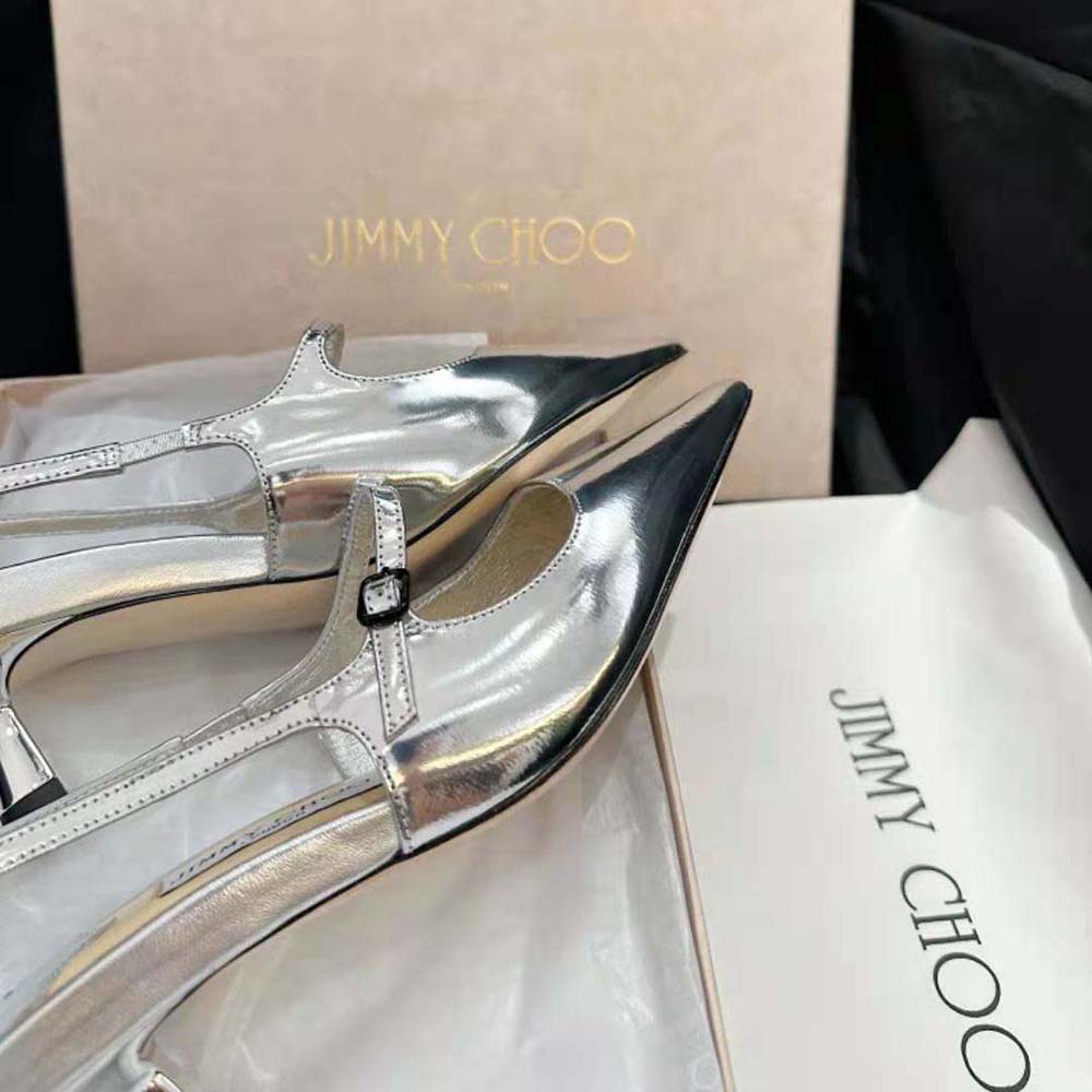Jimmy Choo Women Didi 45 Silver Liquid Metal Leather Pointed Pumps - image 8