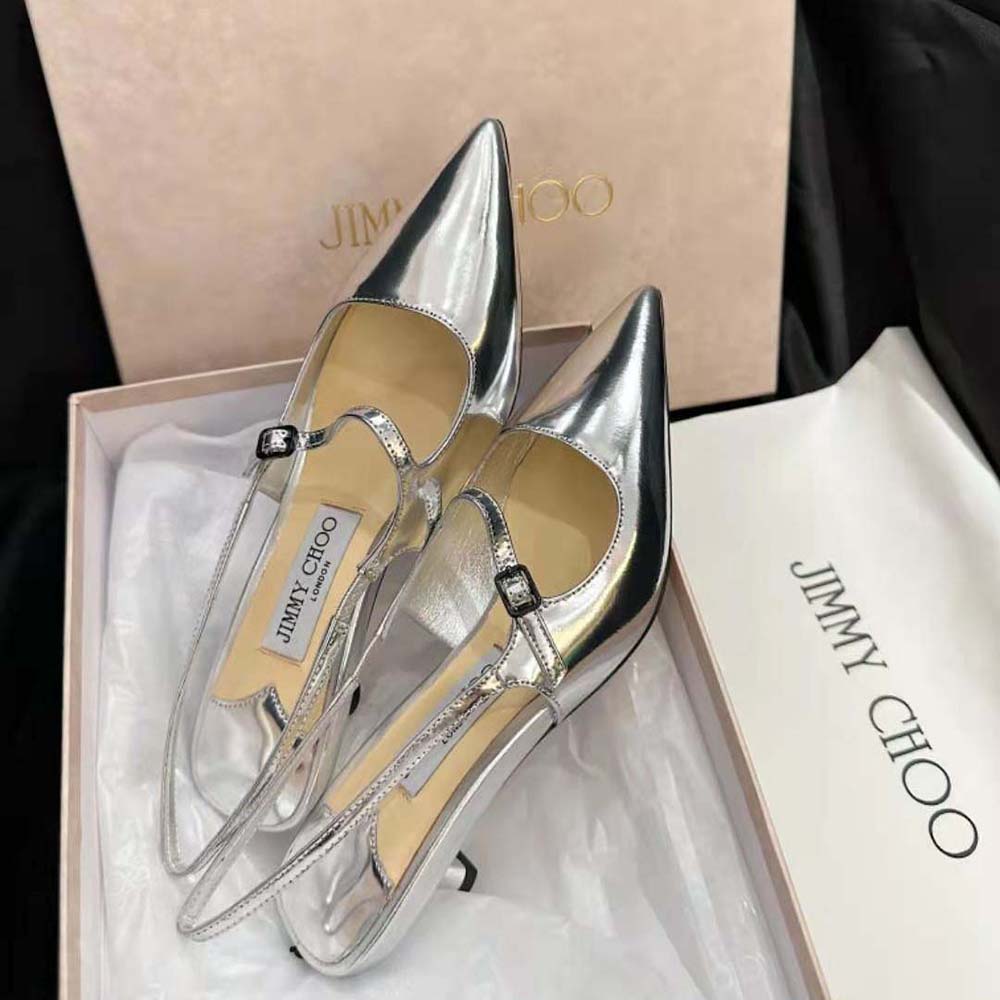 Jimmy Choo Women Didi 45 Silver Liquid Metal Leather Pointed Pumps - image 6