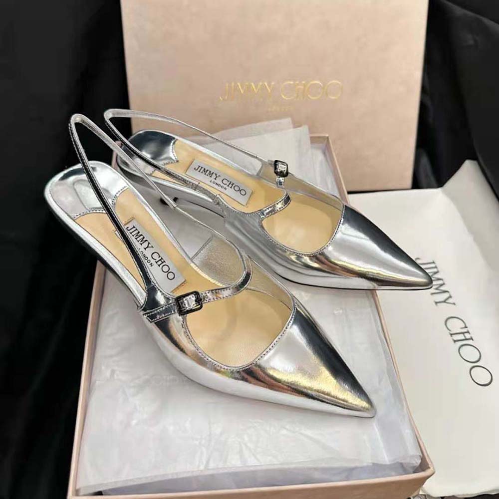 Jimmy Choo Women Didi 45 Silver Liquid Metal Leather Pointed Pumps - image 4