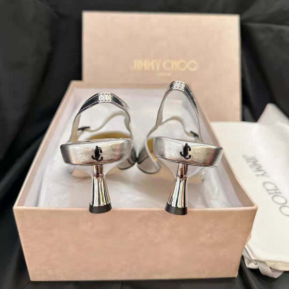 Jimmy Choo Women Didi 45 Silver Liquid Metal Leather Pointed Pumps - image 7