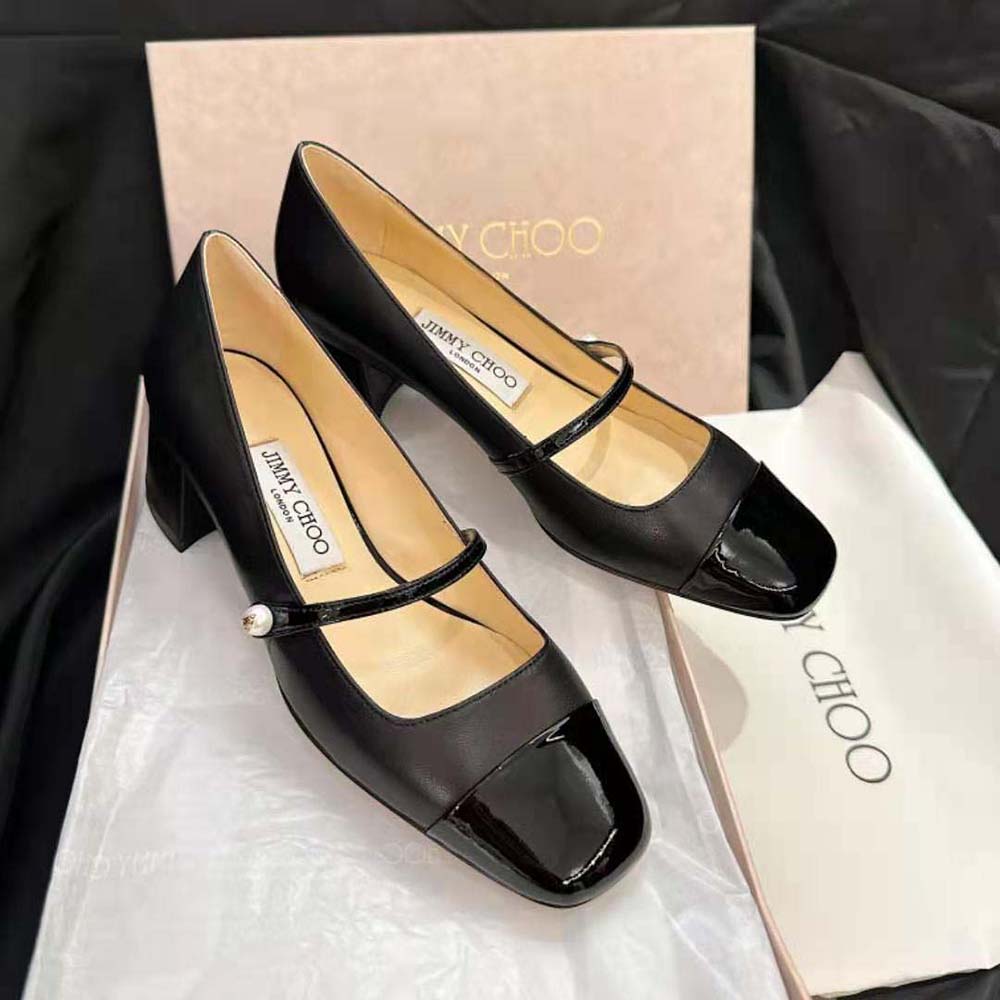 Back angle showing heel height and silhouette of Jimmy Choo Elisa 45 pumps