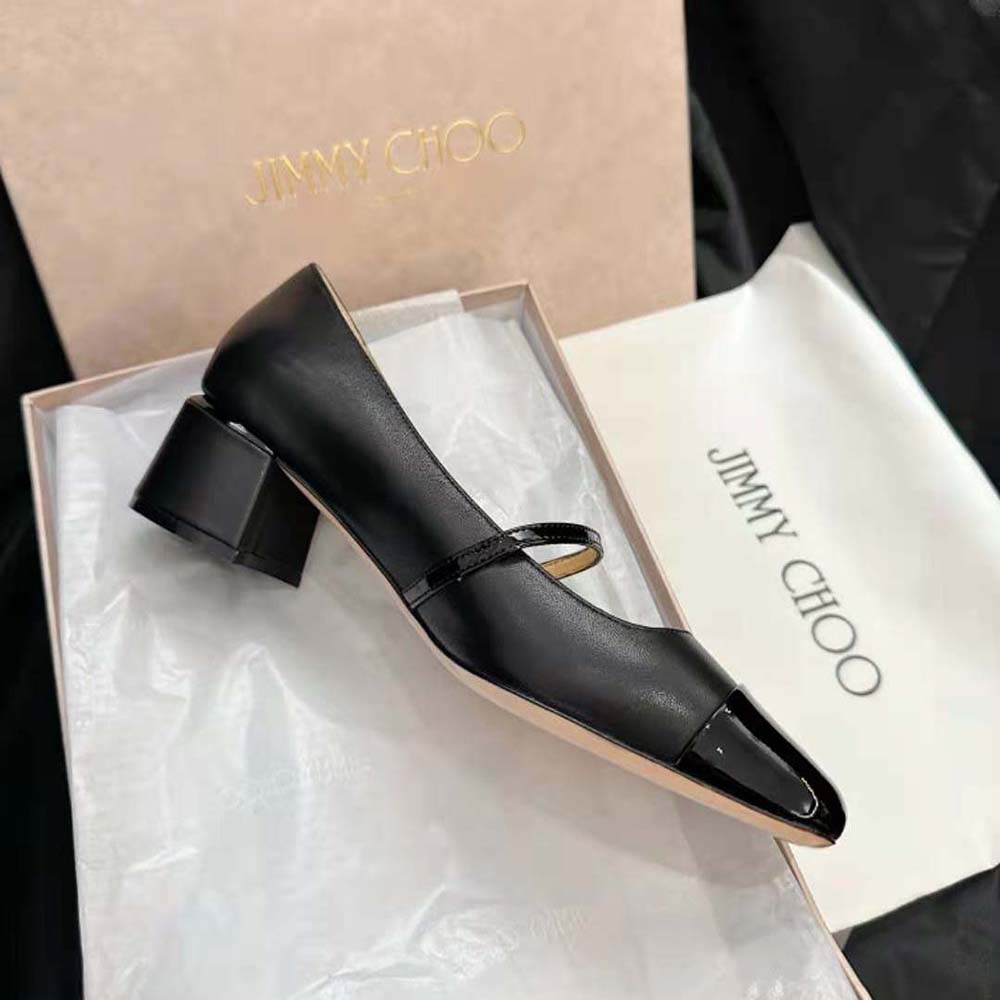 Jimmy Choo Women Elisa 45 Black Nappa and Patent Leather Pumps - image 5