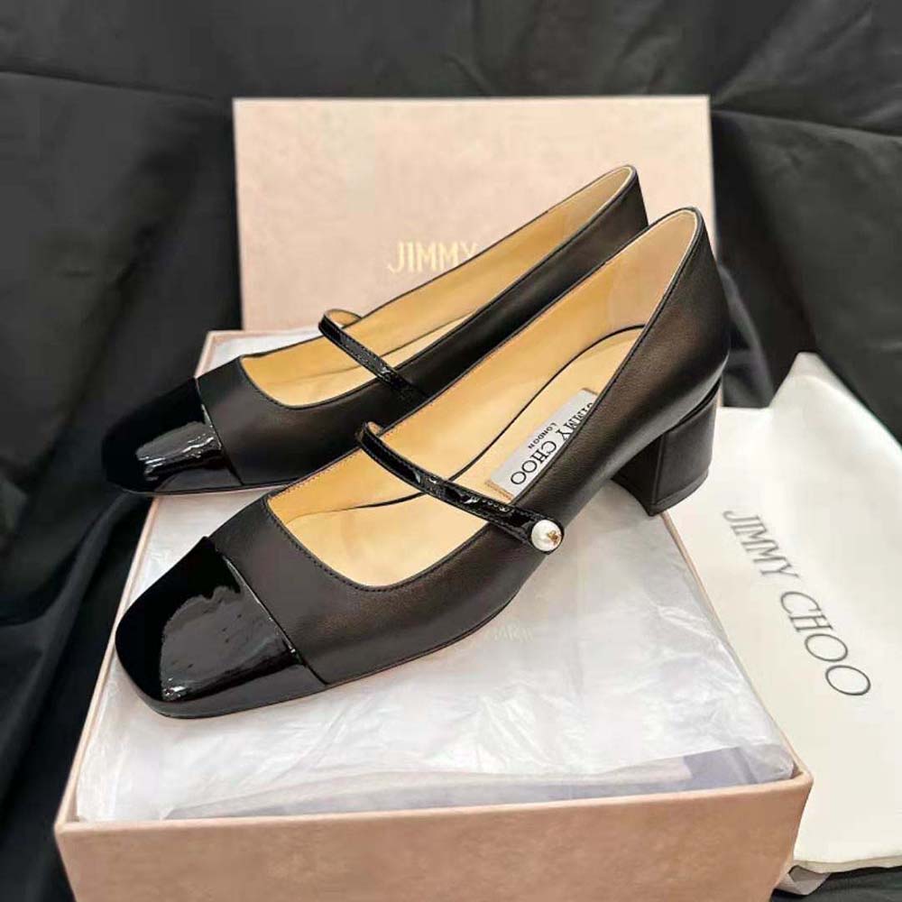 Jimmy Choo Women Elisa 45 Black Nappa and Patent Leather Pumps - image 4