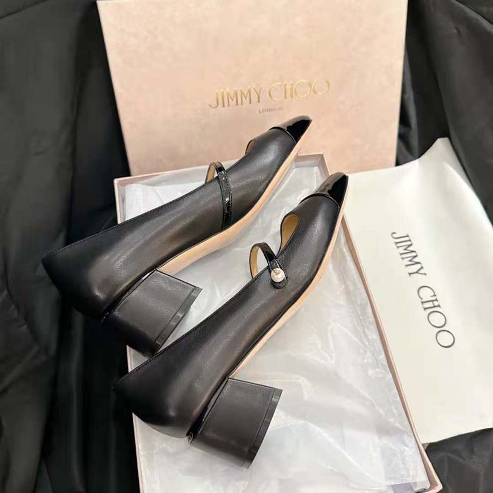 Jimmy Choo Women Elisa 45 Black Nappa and Patent Leather Pumps - image 6