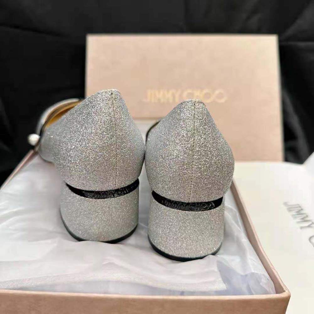 Jimmy Choo Women Elisa 45 Silver Glitter and Patent Pumps - image 10