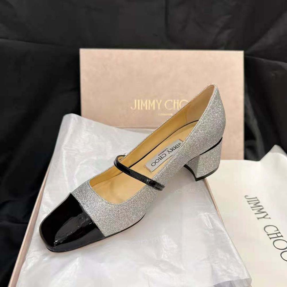 Jimmy Choo Women Elisa 45 Silver Glitter and Patent Pumps - image 5