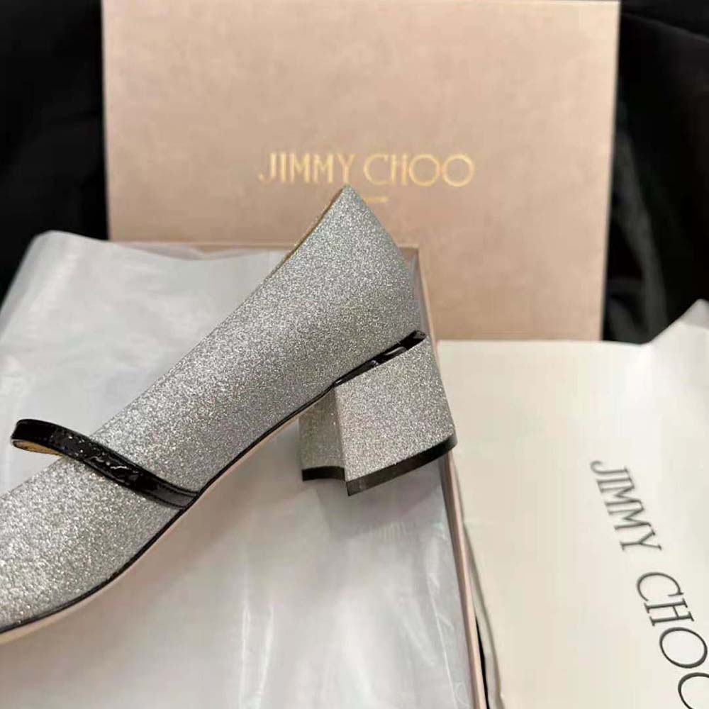 Jimmy Choo Women Elisa 45 Silver Glitter and Patent Pumps - image 9
