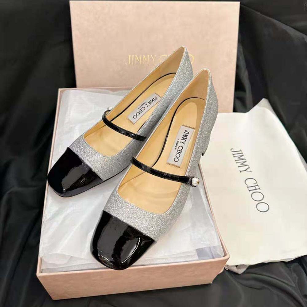 Jimmy Choo Women Elisa 45 Silver Glitter and Patent Pumps - image 4