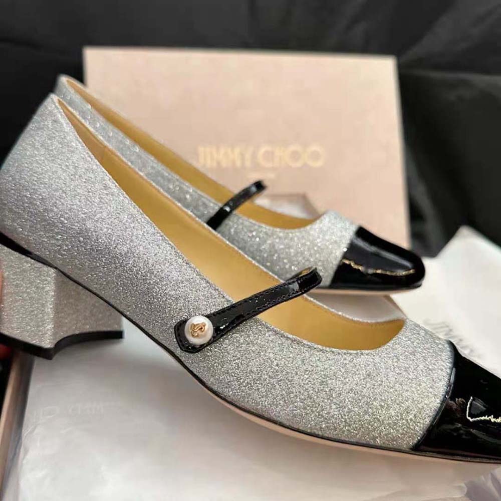 Jimmy Choo Women Elisa 45 Silver Glitter and Patent Pumps - image 7