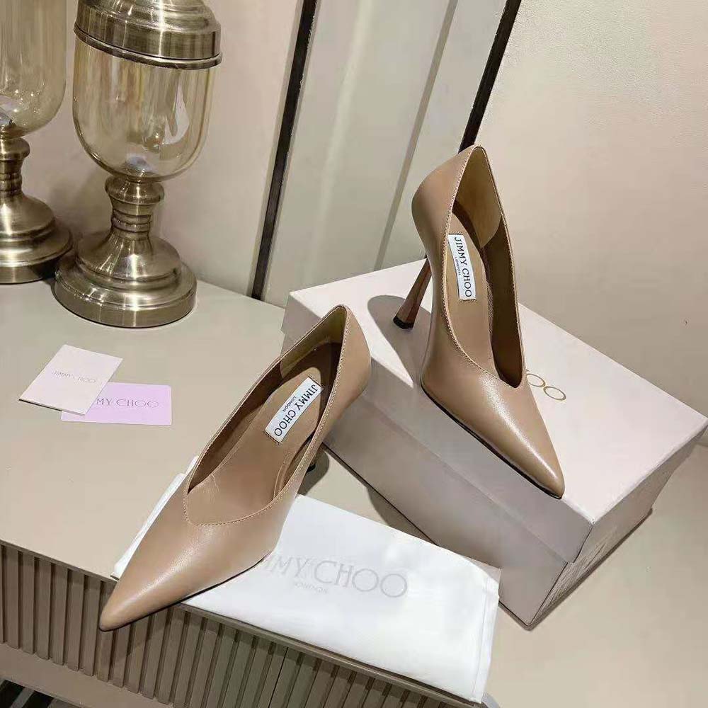 Jimmy Choo Women Maryanne 100 Biscuit Calf Leather Pointed-Toe Pumps - image 5