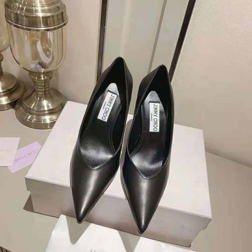 Close-up detail of pointed toe on Jimmy Choo Maryanne 100 pumps