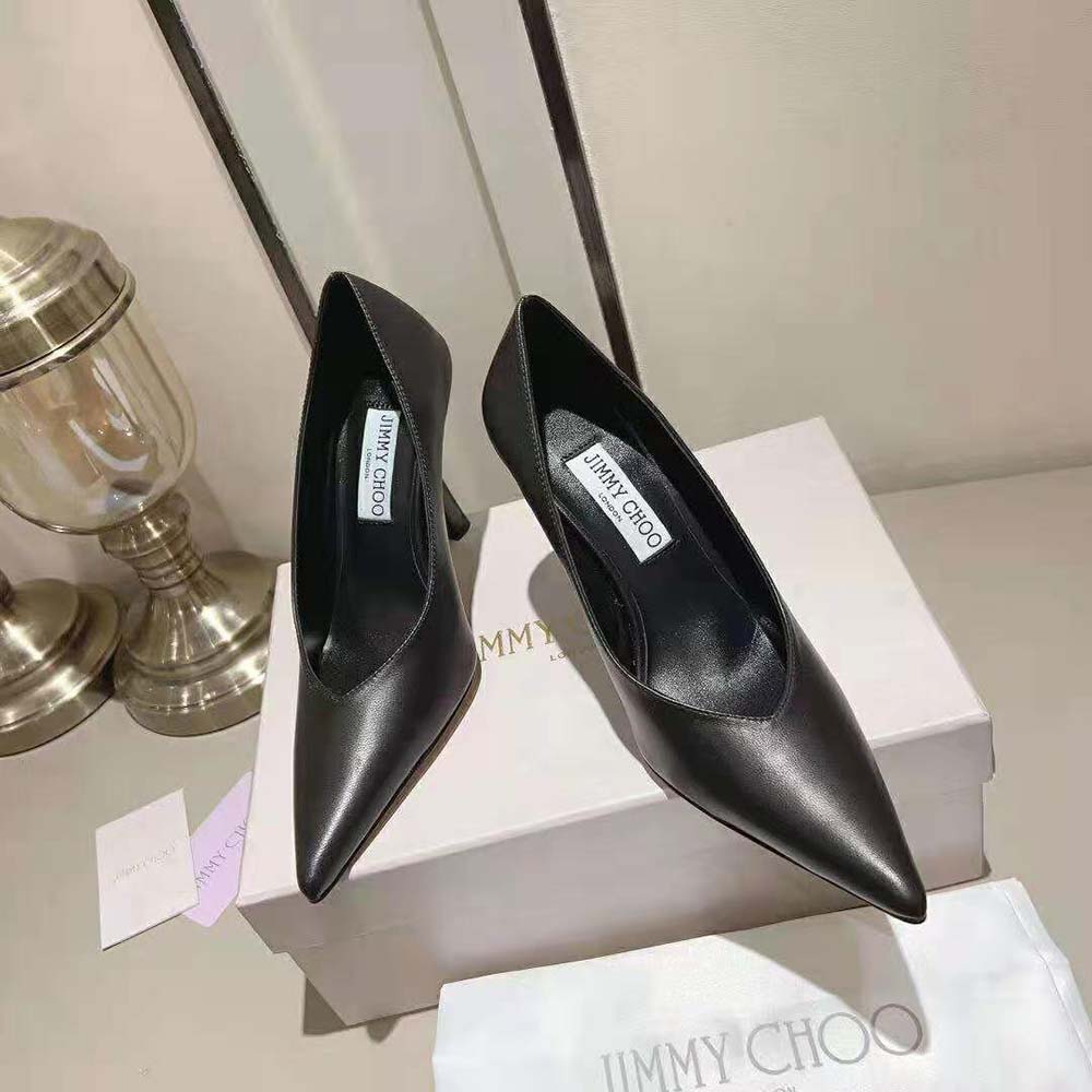 Rear angle showing heel and gold-tone branding on Jimmy Choo Maryanne 100