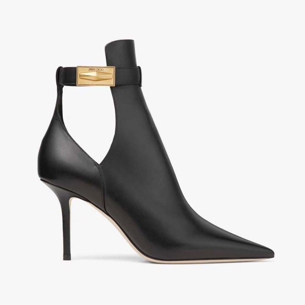 Side view of Jimmy Choo Women Nell Ankle Boot 85 black calf leather