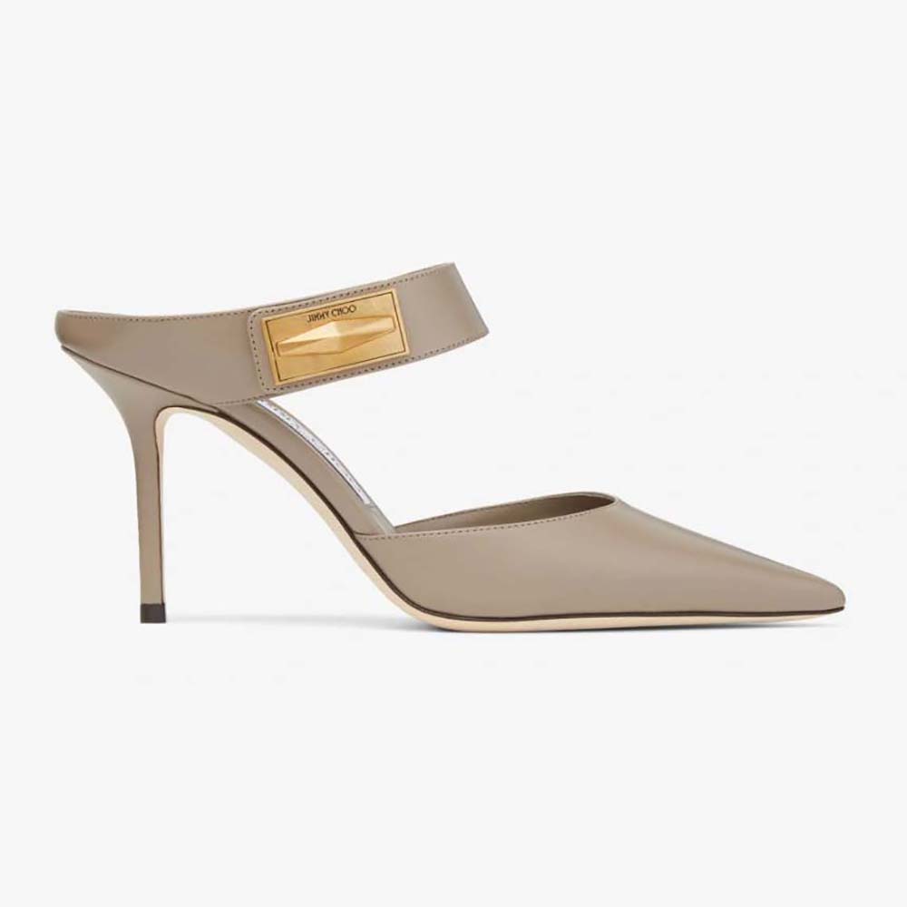 Side profile of Jimmy Choo Women Nell Mule 85 Taupe Calf Leather Mules
