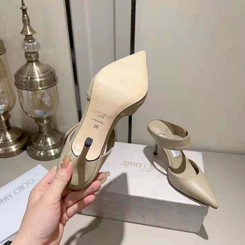 Jimmy Choo Women Nell Mule 85 Taupe Calf Leather Mules - image 9