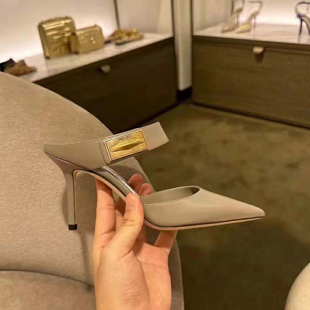 Jimmy Choo Women Nell Mule 85 Taupe Calf Leather Mules - image 10