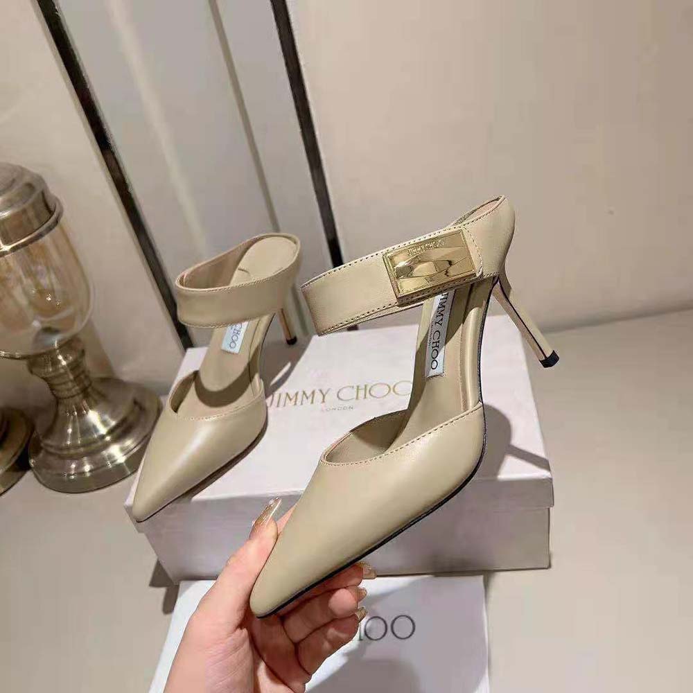 Jimmy Choo Women Nell Mule 85 Taupe Calf Leather Mules - image 5