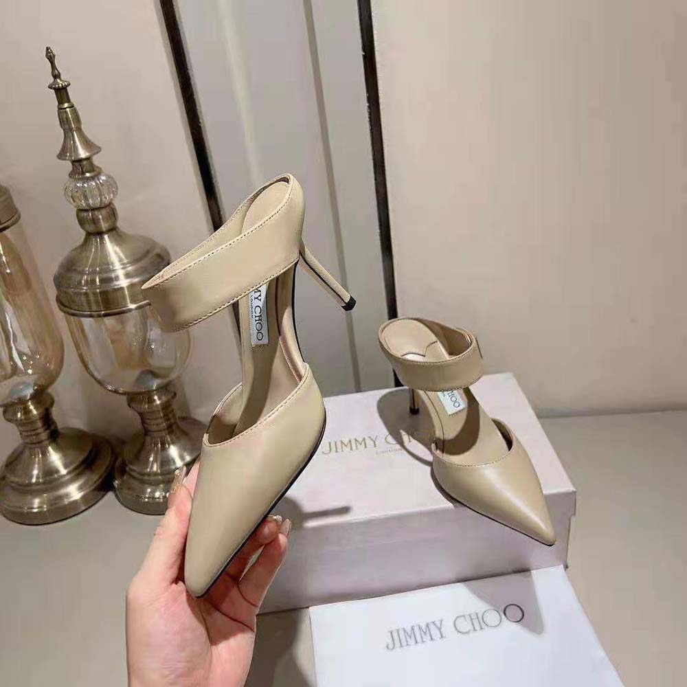 Jimmy Choo Women Nell Mule 85 Taupe Calf Leather Mules - image 6