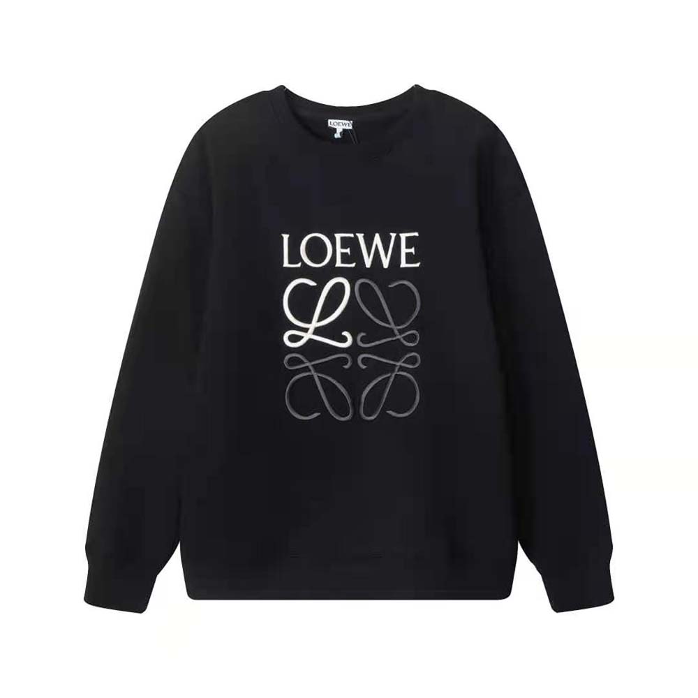 Front view of Loewe Men Anagram Regular Fit Sweatshirt in Cotton-Black