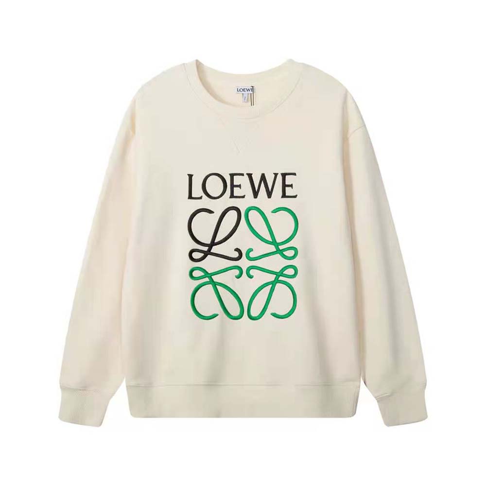 Front view of Loewe Men Anagram Regular Fit Sweatshirt in Cotton-White