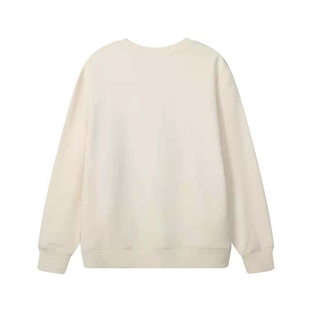Close-up of embroidered Anagram logo on white Loewe sweatshirt