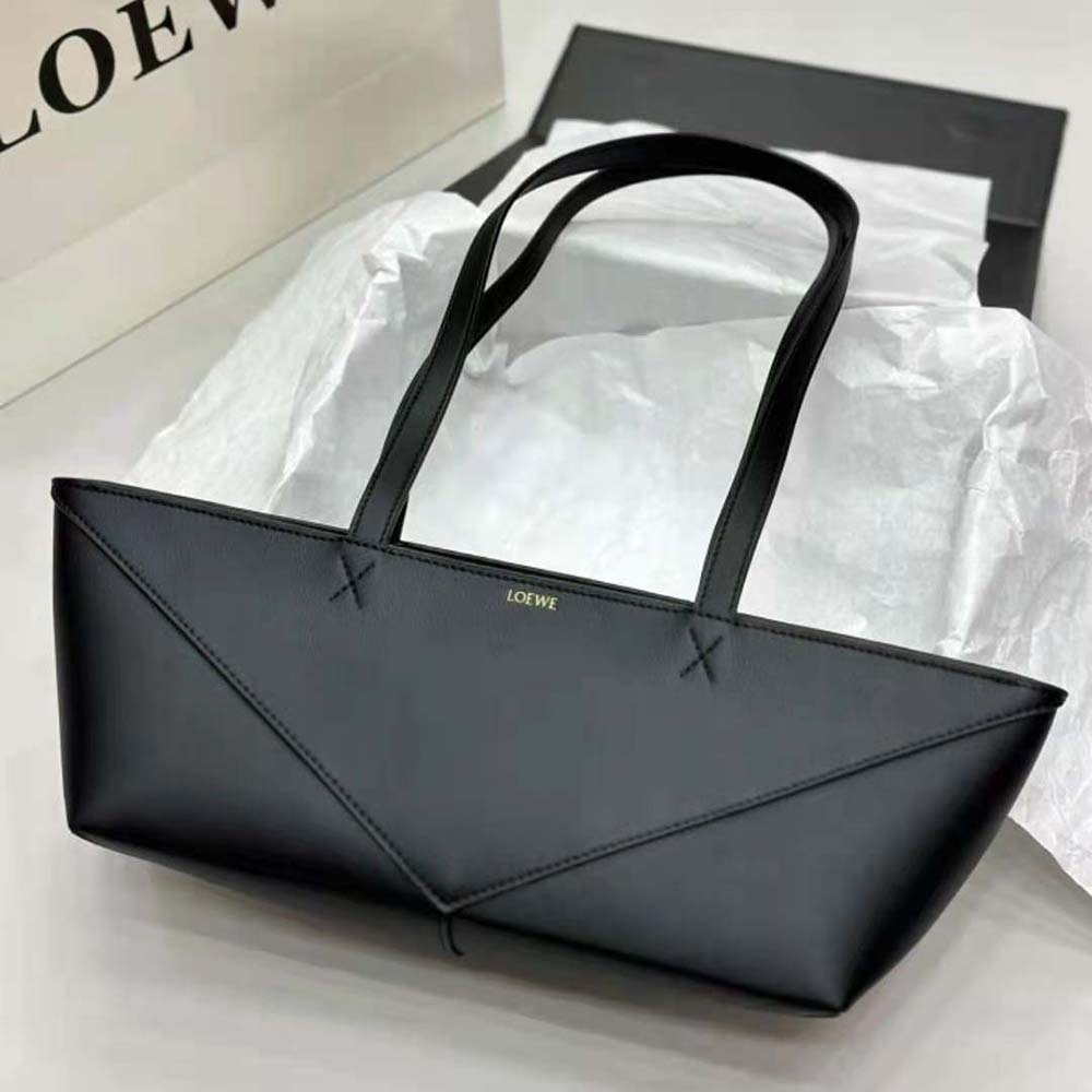 Close-up of geometric fold detail on Loewe Women Cropped Puzzle Fold Bag