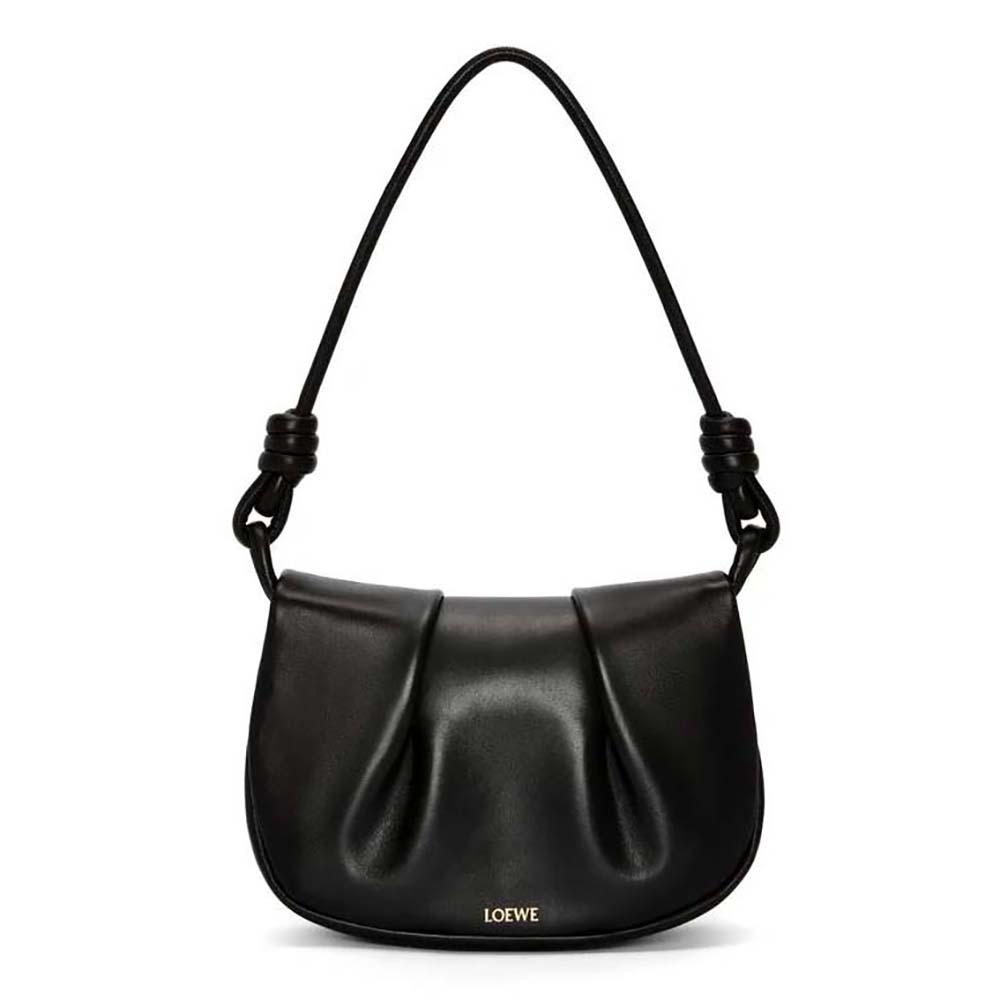 Front view of Loewe Women Paseo Satchel in shiny black nappa calfskin