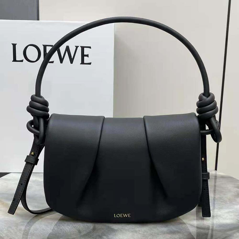 Close-up of silver hardware and zip closure on Loewe Women Paseo Satchel