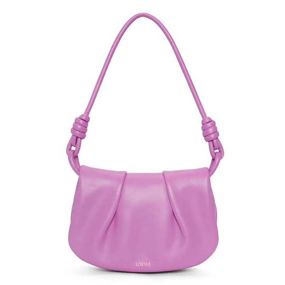 Front view of Loewe Women Paseo Satchel in shiny purple nappa calfskin