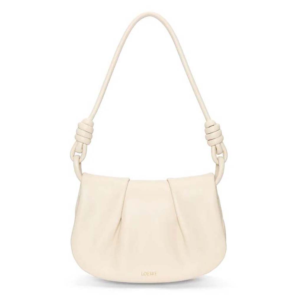 Front view of Loewe Women Paseo Satchel in shiny white nappa calfskin