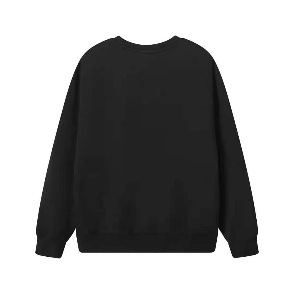 Close-up of Loewe embossed logo on black cotton sweatshirt neckline