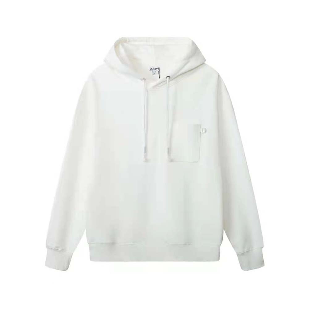 Front view of Loewe Men Relaxed Fit Hoodie in Cotton-White