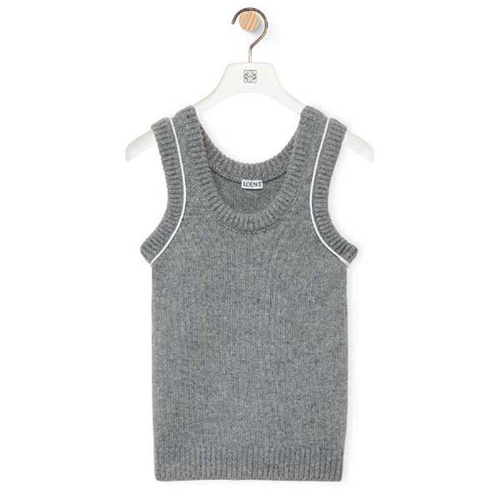 Front view of Loewe Women Tank Top in Cashmere and Mohair silver