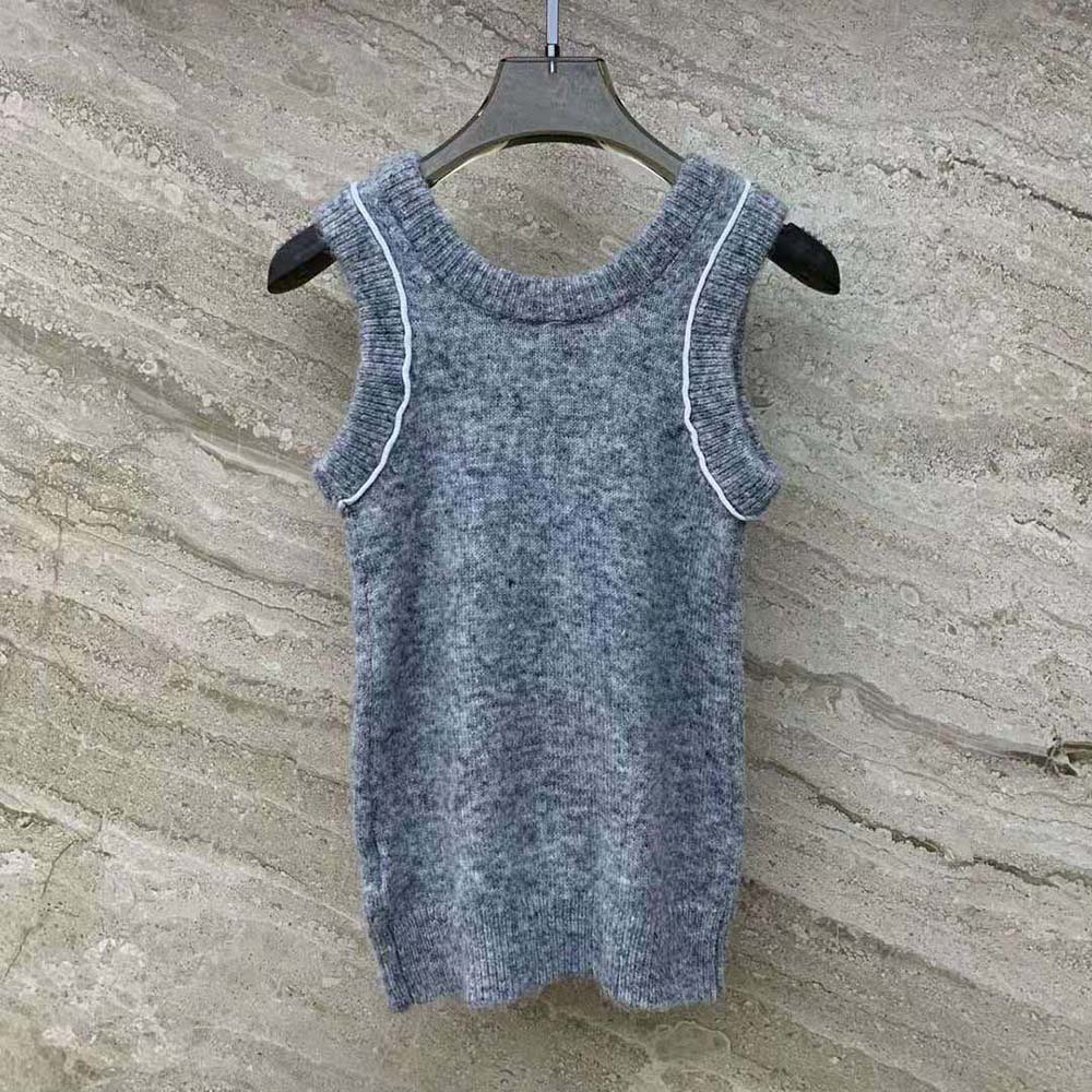 Side angle showcasing silhouette of Loewe Women Tank Top in Cashmere and Mohair