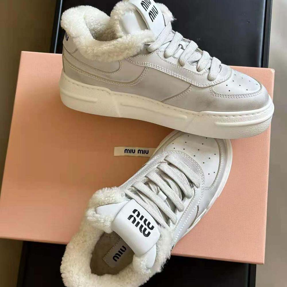 Miu Miu Women Bleached Leather Sneakers in EVA Sole with Logo - image 10