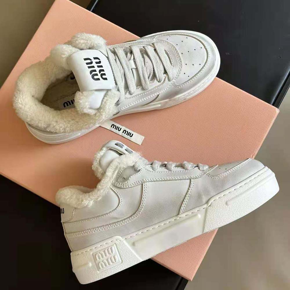Miu Miu Women Bleached Leather Sneakers in EVA Sole with Logo - image 9