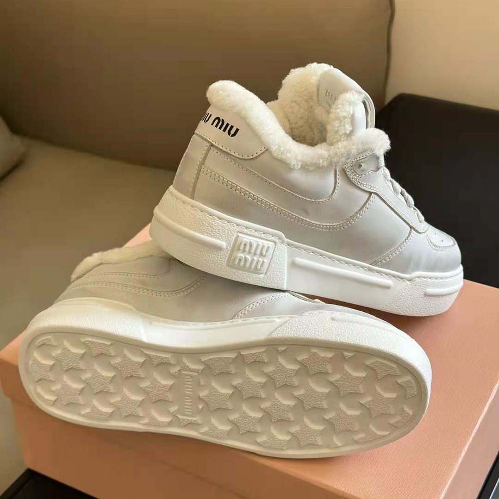 Miu Miu Women Bleached Leather Sneakers in EVA Sole with Logo - image 8