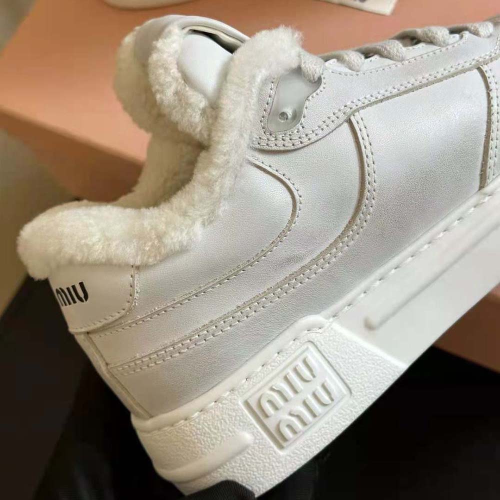 Miu Miu Women Bleached Leather Sneakers in EVA Sole with Logo - image 7