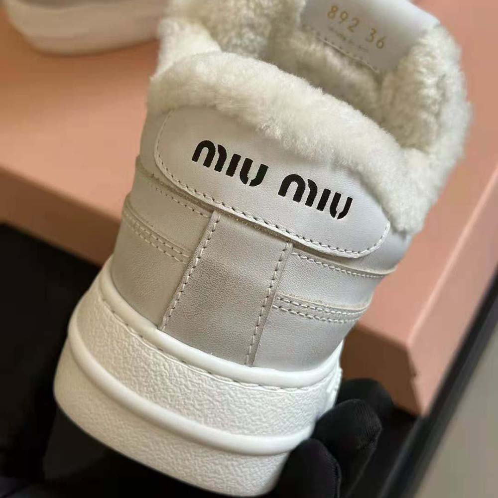 Miu Miu Women Bleached Leather Sneakers in EVA Sole with Logo - image 6