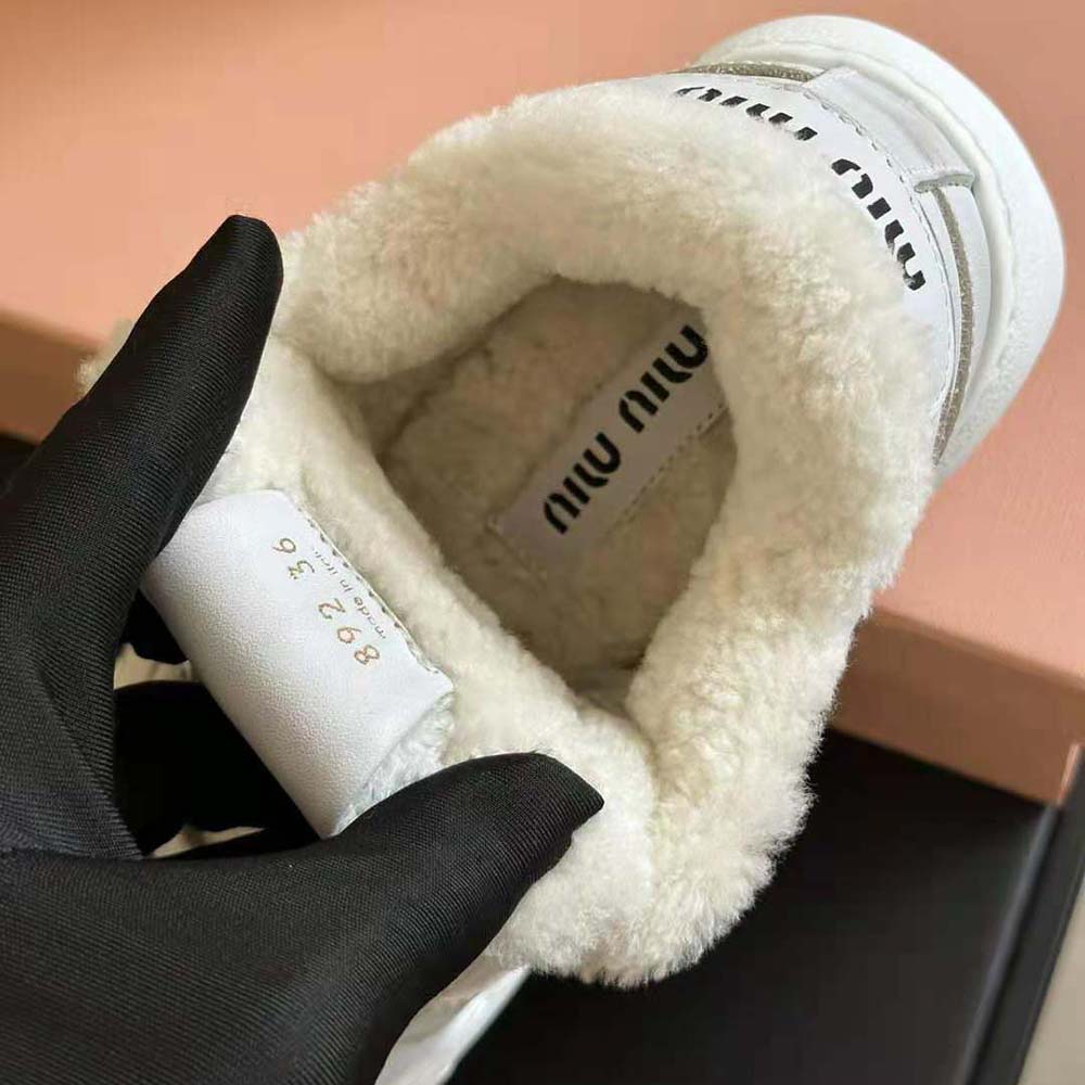 Miu Miu Women Bleached Leather Sneakers in EVA Sole with Logo - image 5