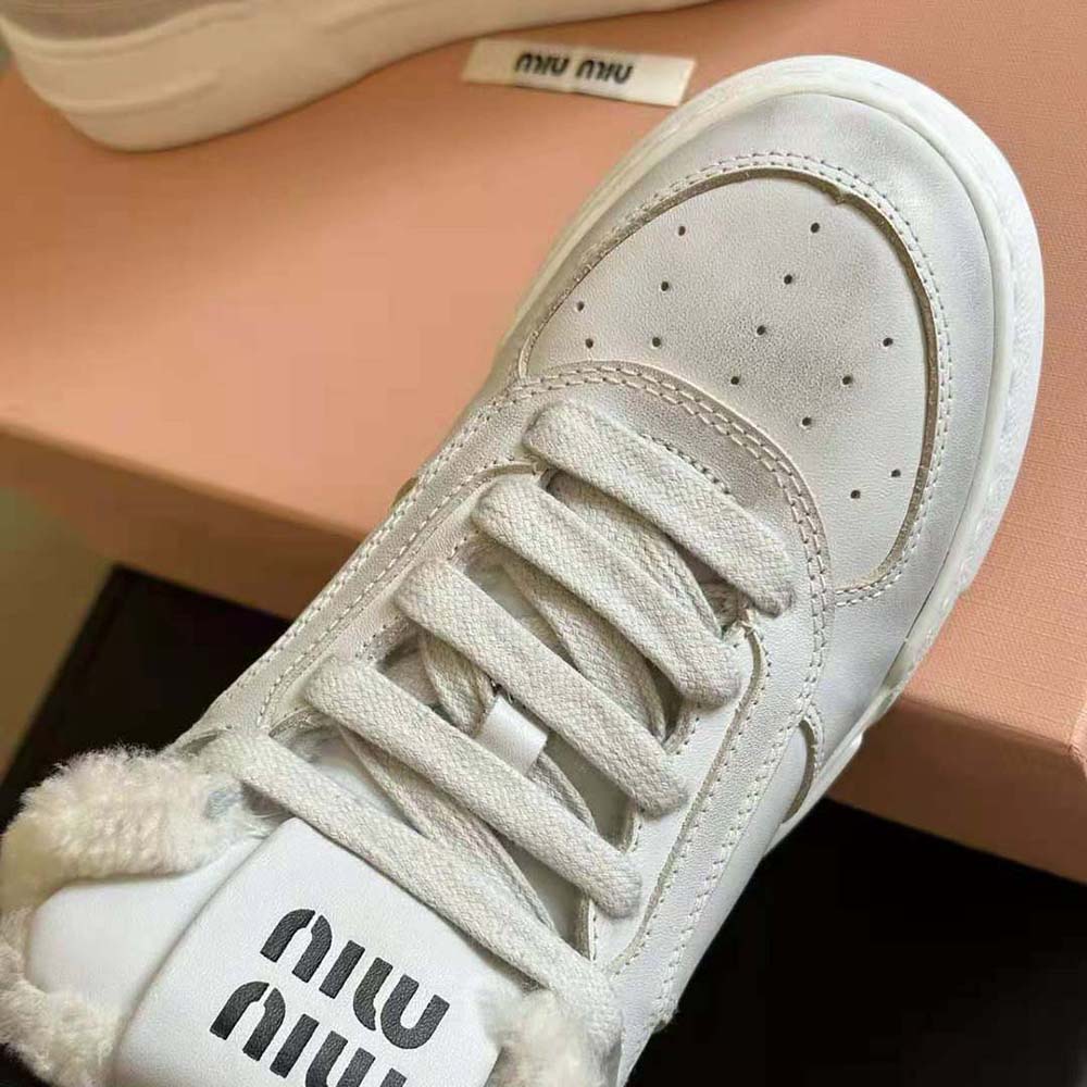 Miu Miu Women Bleached Leather Sneakers in EVA Sole with Logo - image 4