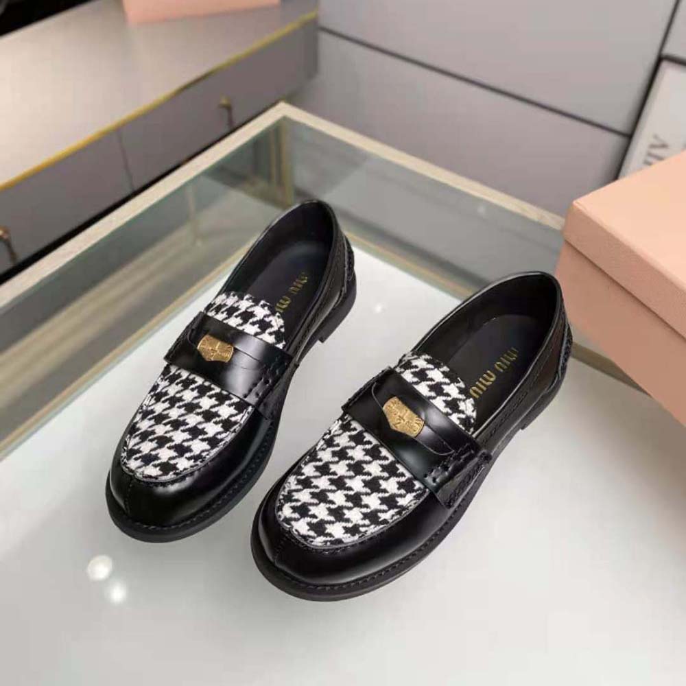 Top view showing slip-on design of Miu Miu Women Brushed Leather Loafers