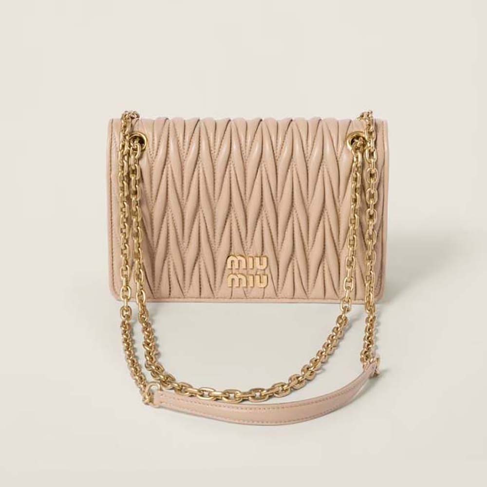 Front view of Miu Miu Women Matelassé Nappa Leather Mini-bag-Sandy showing quilted texture