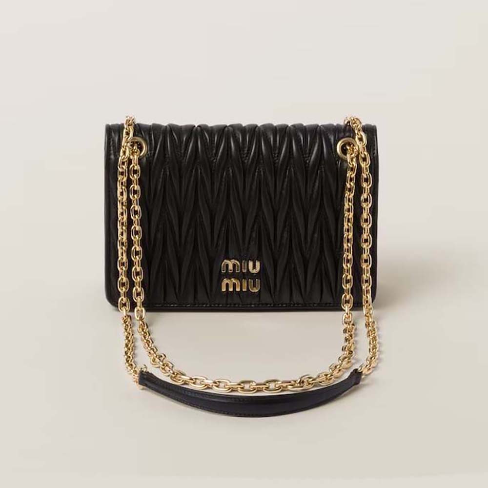 Front view of Miu Miu Women Matelassé Nappa Leather Mini-bag-Black