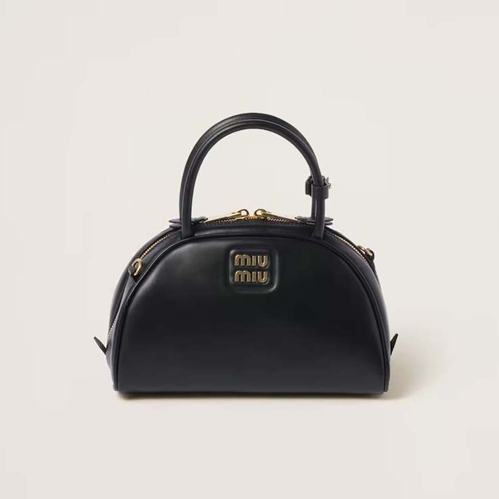 Front view of Miu Miu Women Medium Leather Top-handle Bag-Black
