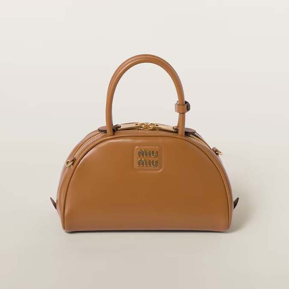 Front view of Miu Miu Women Medium Leather Top-handle Bag-Brown