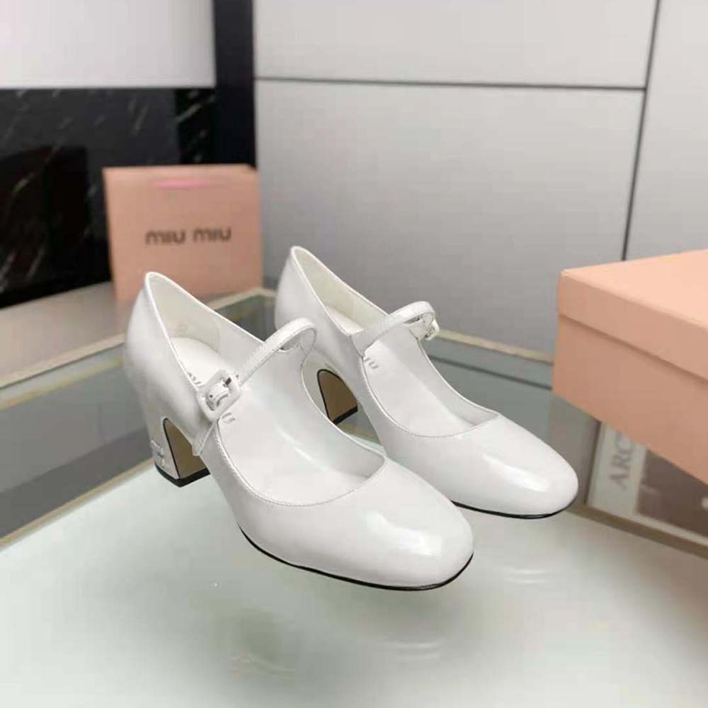 Overhead view showing sleek silhouette of Miu Miu Women Patent Leather Pumps