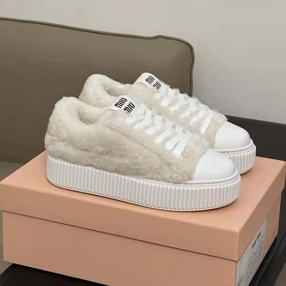 Miu Miu Women Shearling Sneakers with EVA Sole with Logo - image 4