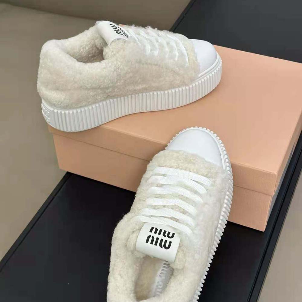 Miu Miu Women Shearling Sneakers with EVA Sole with Logo - image 5