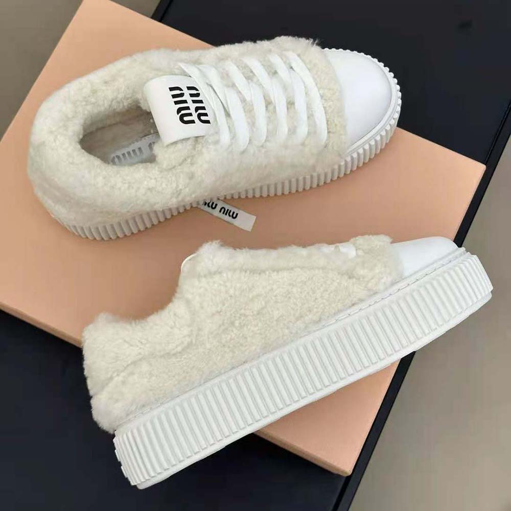 Miu Miu Women Shearling Sneakers with EVA Sole with Logo - image 8